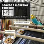 Gaiola para Pássaros com Divisória Gaiola para Aves com 4 Comedouros 4 Poleiros e Bandeja Amovível Gaiola para Canários Periquitos 76x46x46 cm Preto — foto 5