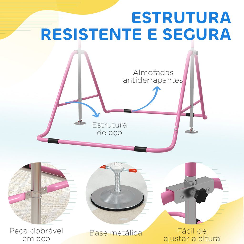 Barra de Ginástica Artística Barra Horizontal Dobrável com Altura Ajustável Equipamento de Ginástica para Treino em Casa para Crianças 154x106,2x88,5-128,5 cm Rosa — foto 5