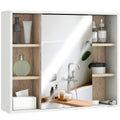 Armário de Espelho com Espaço Interno com Prateleiras Ajustáveis ​​Armário de Banheiro com Prateleiras Abertas 60x14.5x49.4 cm Branco e Carvalho — foto 1