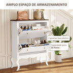 Móvel Sapateira Estilo Francês Sapateira de Entrada com 2 Gavetas Prateleiras Ajustáveis para 16 Pares de Sapato Sapateira Estreita para Corredor 84x29x109 cm Branco — foto 4