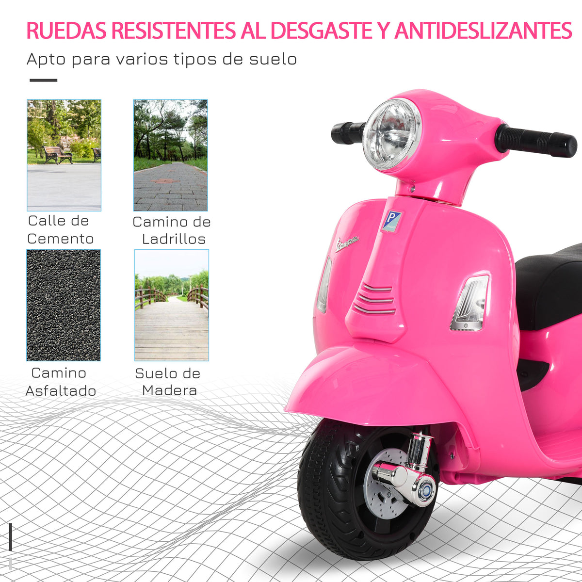 Mota elétrica para crianças com licença acima de 18 meses com faróis buzina e 4 rodas licenciadas 66,5x38x52 cm Rosa — foto 6