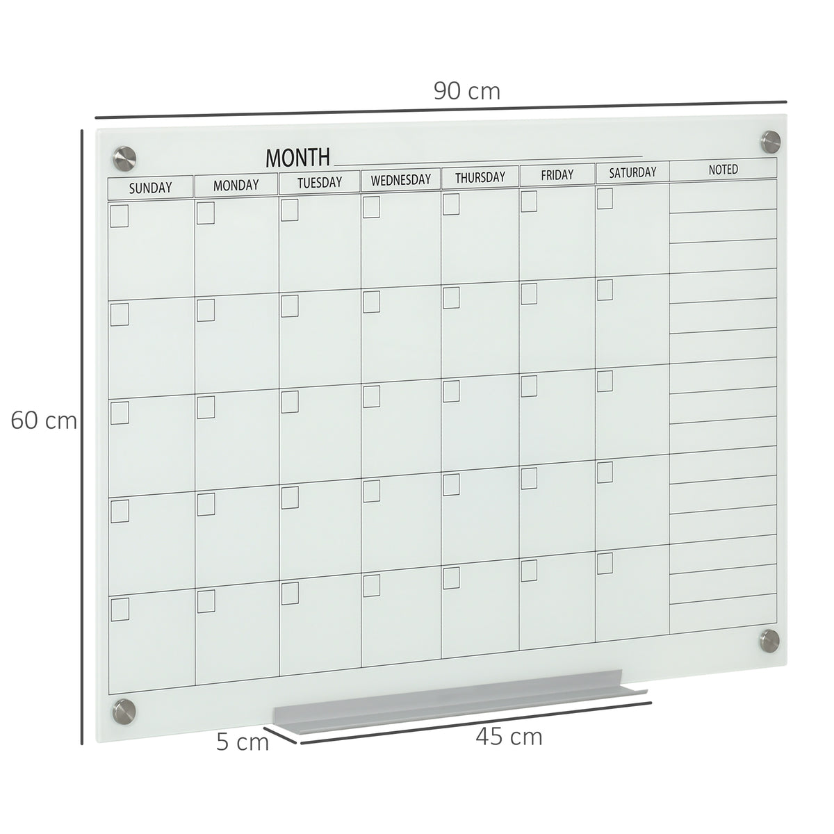 Quadro Branco Calendário 90x60 cm Calendário de Parede com Prateleira para Canetas Apagável a Seco Planeador Semanal com 4 Canetas Apagador Calendário Mensal para Escritório Escola Cozinha Casa — foto 2