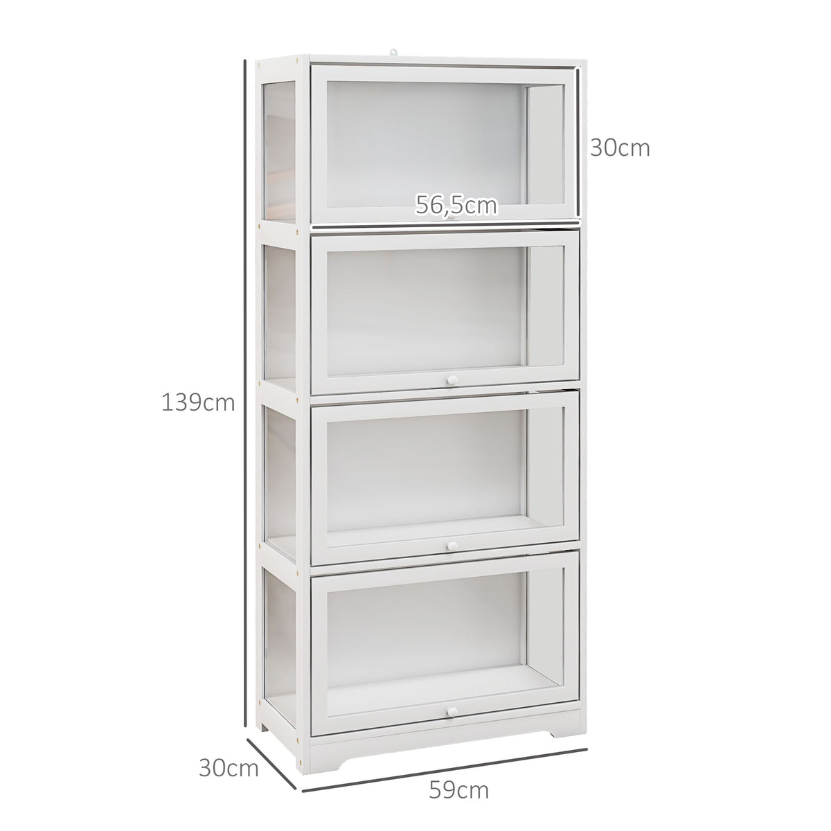 Vitrine Colecionador de 4 Níveis Vitrine Sala de Estar com Portas Abatíveis de Acrílico Anti-Tombo para Estúdio Dormitório Escritório 59x30x139 cm Branco — foto 3