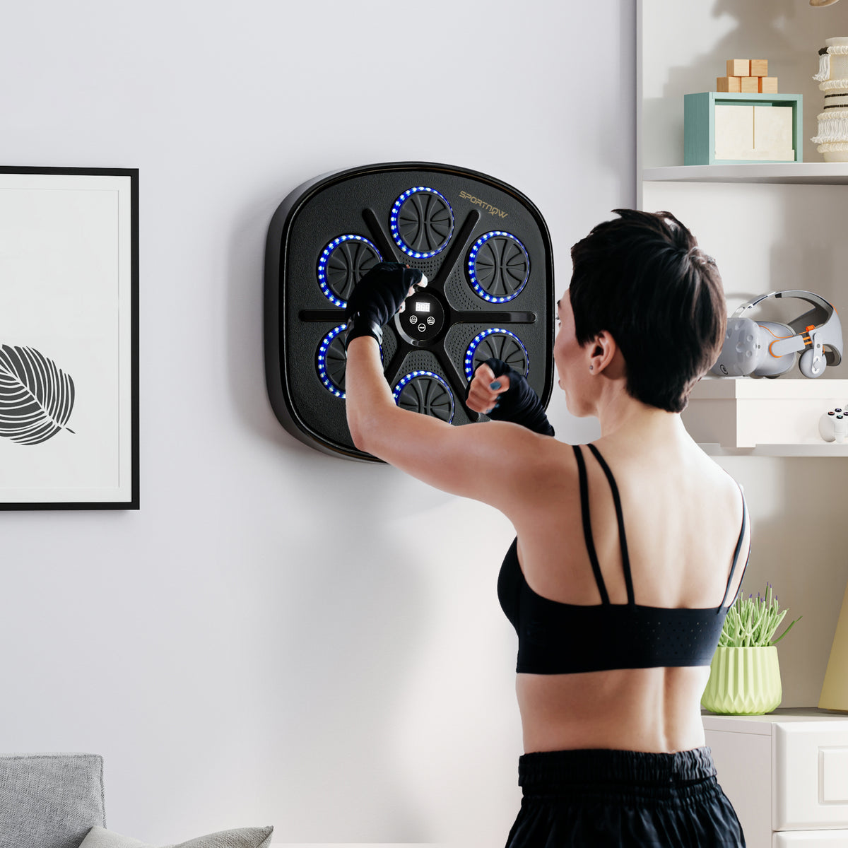Máquina de Boxe Musical com 9 Modos de Velocidade Luvas e Conexão Bluetooth Boxe Musical de Parede com Luzes LED para Adultos e Crianças em Casa Escritório Ginásio 41,8x44,6x7,5 cm Preto — foto 2
