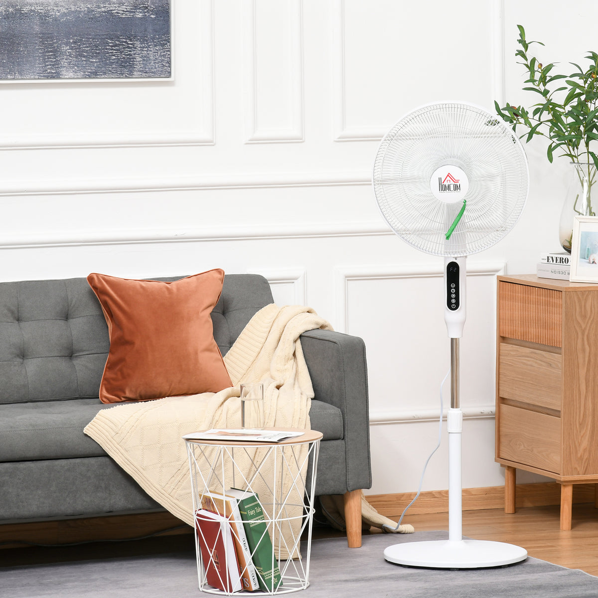 Ventilador de pé de 40cm / 16 "com 3 modos e 3 velocidades Altura ajustável de 118-138cm Temporizador de oscilação 85 ° com controlo remoto branco — foto 2