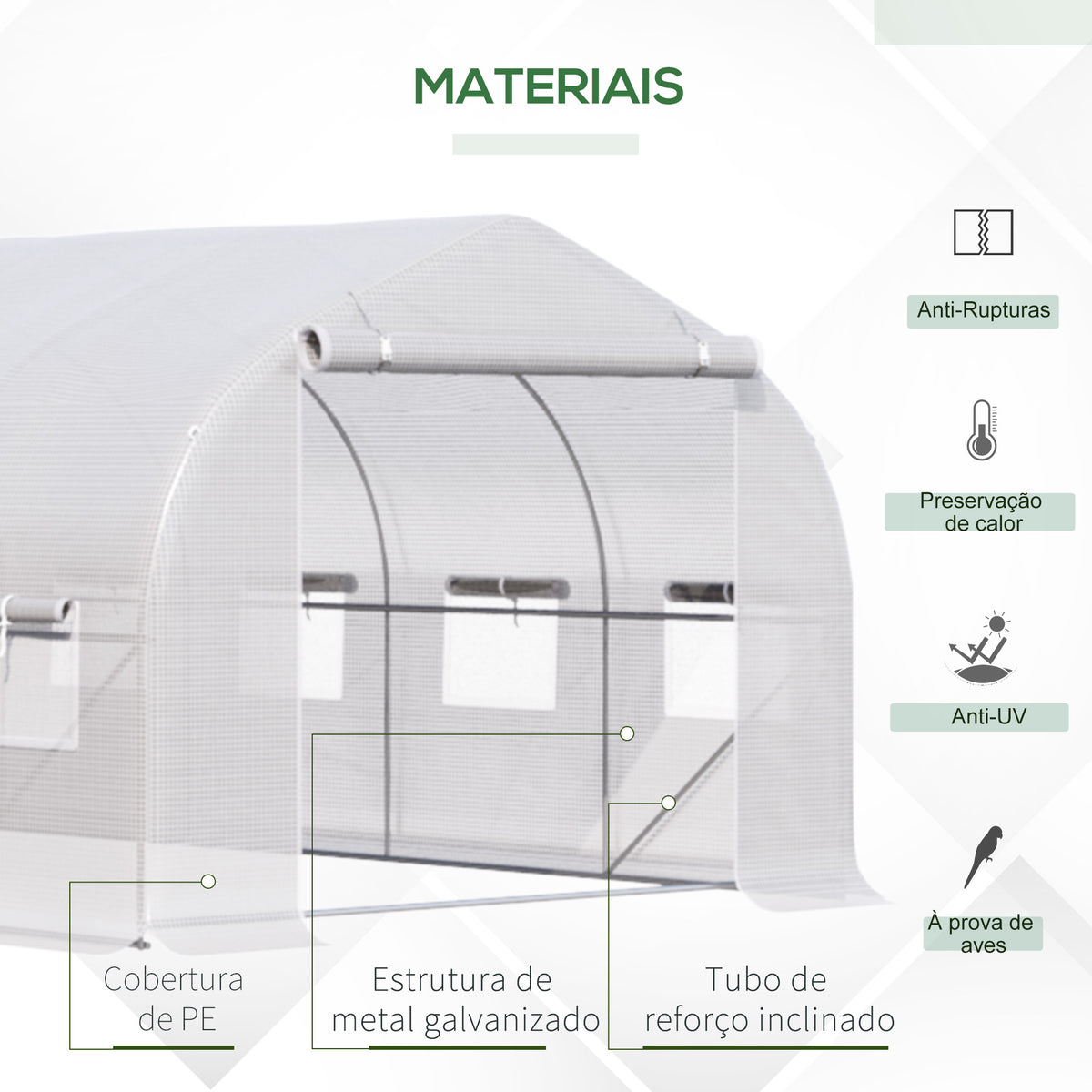 Estufa tipo Túnel 4x2x2 m Estufa de Exterior com 8 Janelas de Malha e Porta Estufa de Cultivos para Pátio Jardim Verde — foto 4