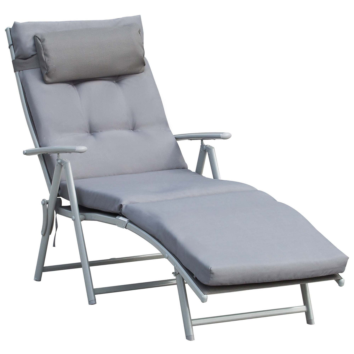 Espreguiçadeira Dobrável de Jardim com Encosto Ajustável em 7 Posições, Almofada de Corpo Inteiro e Cabeça, para Terraço ou Piscina, Carga 165 kg, 137x63,5x100,5 cm, Cinzento — foto 1