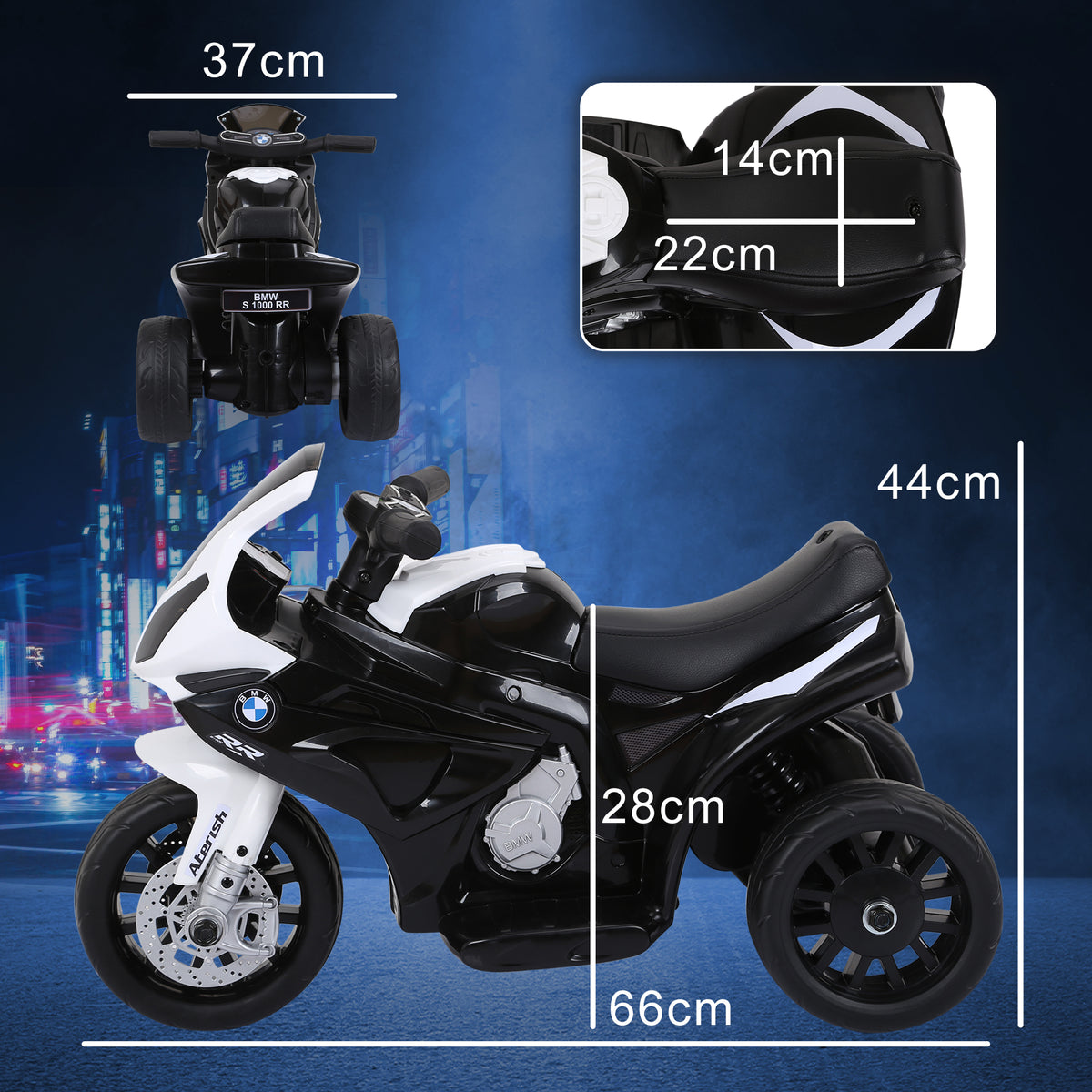 Mota Elétrica BMW para Crianças entre 18-36 Meses 6V com Faróis Música e Velocidade Máx. de 2,5 km/h 66x37x44 cm Preto — foto 3
