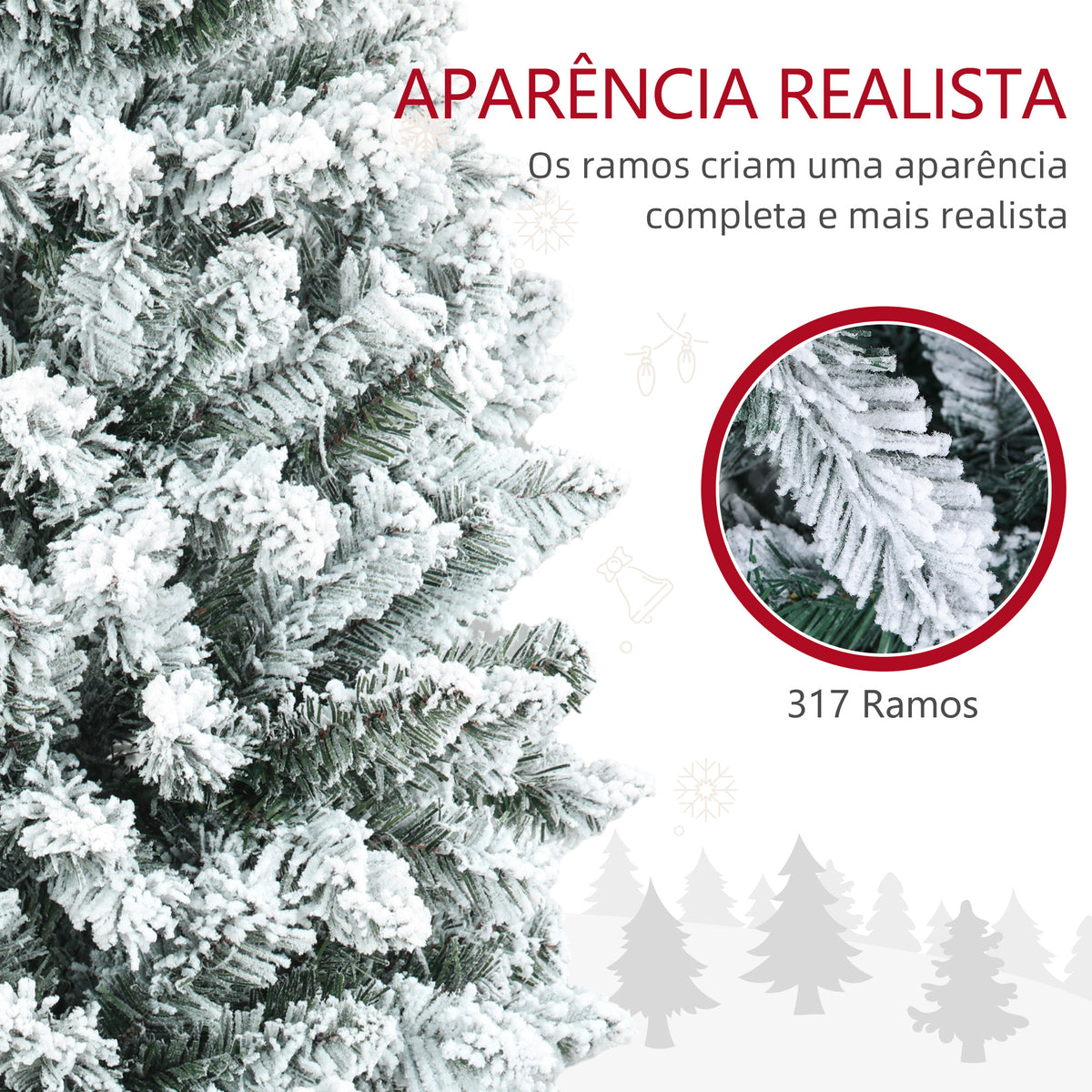 Árvore de Natal 150 cm Árvore de Natal Artificial Coberta de Neve com 317 Ramo e Suporte de Metal Árvore Natalícia para Sala Interior Verde — foto 5
