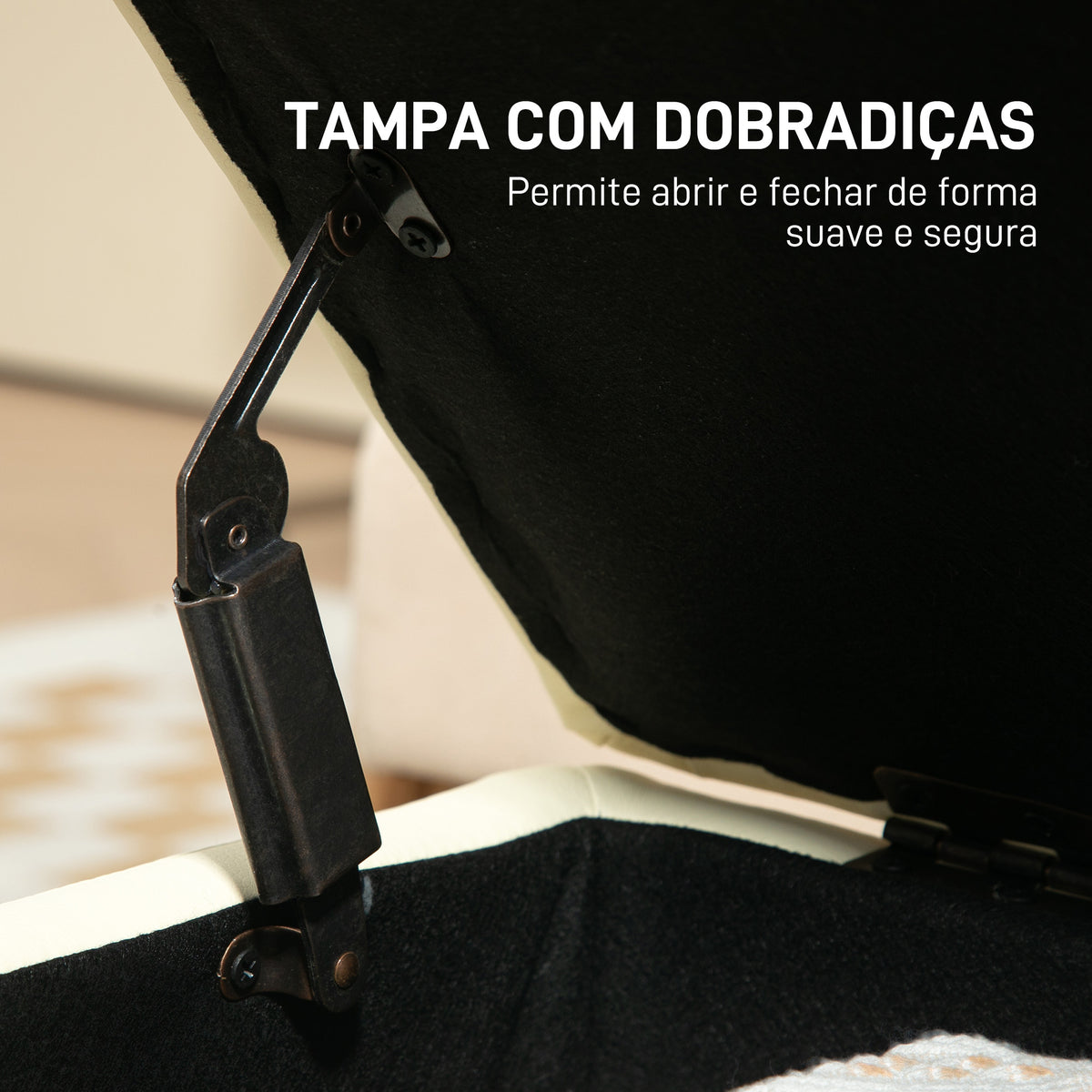 Baú de Armazenamento para Dormitório 33L Puff de Armazenamento Estofado em PU Banco de Arrumação com Pés de Madeira para Corredor Sala de Estar 60x38x40 cm Creme — foto 5