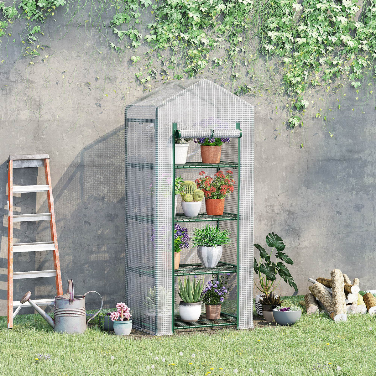 Estufa de Jardim com 4 Prateleiras e Cobertura de PE Estufa de Aço para Cultivo de Plantas Flores 70x50x160cm Branco — foto 2