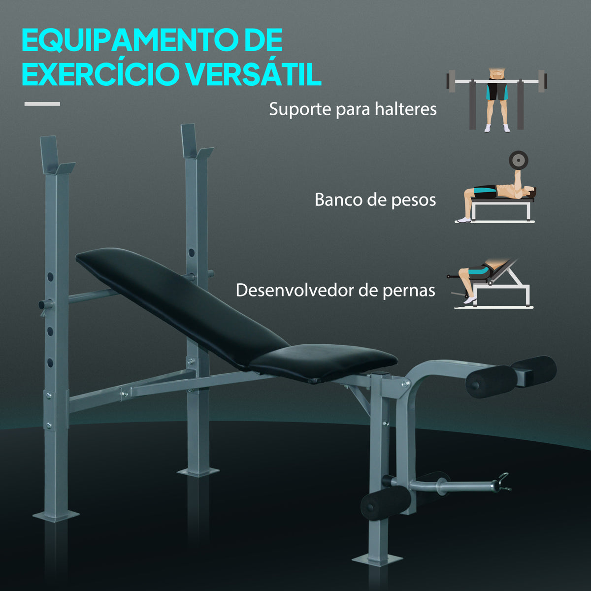 Banco de Musculação com Altura Ajustável Banco de Pesos Multifuncional Banco Fitness para Treino Completo com Encosto Ajustável Carga 200 kg 165x68x114 cm Preto — foto 4