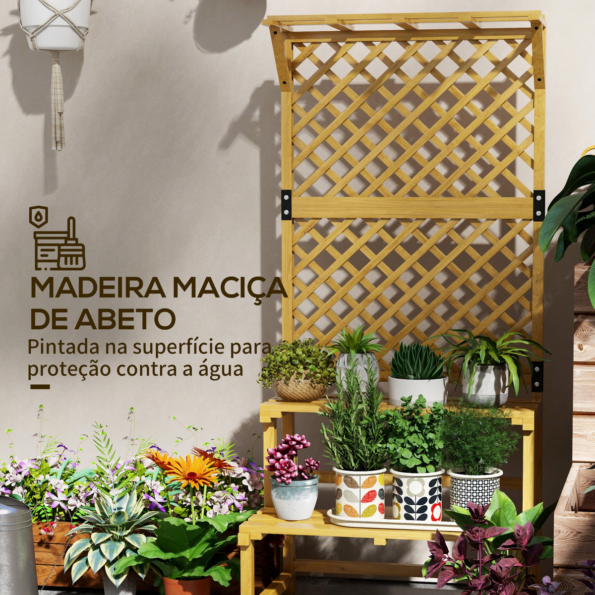 Suporte para Plantas de Madeira com Treliça Suporte para Vasos de 2 Níveis para Jardim Pátio Terraço Varanda 75x50x166 cm Natural — foto 5