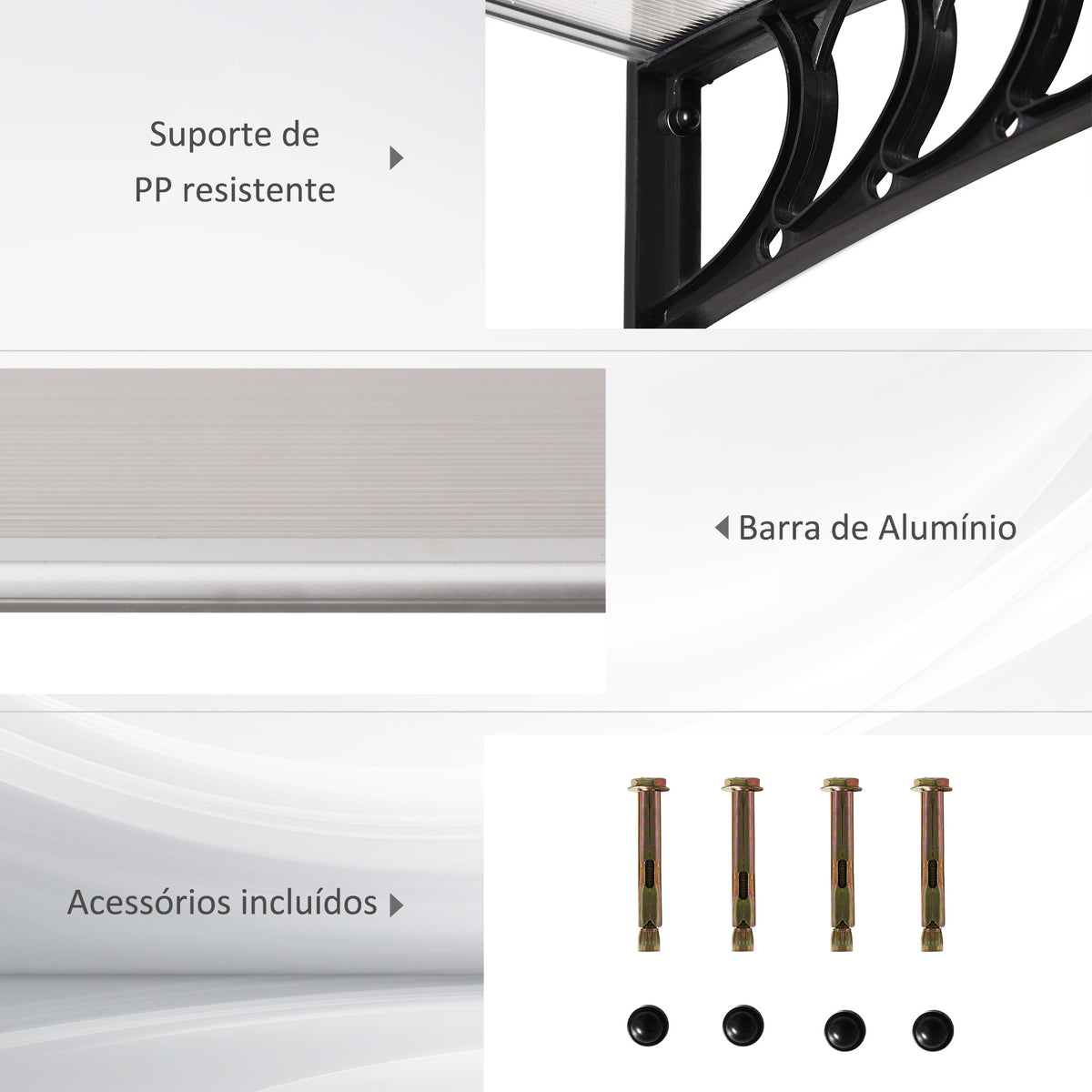 Marquise de Proteção 122x89 cm para Portas e Janelas Contra Sol e Chuva Telhado de Proteção com Desenho Moderno Transparente e Preto — foto 5