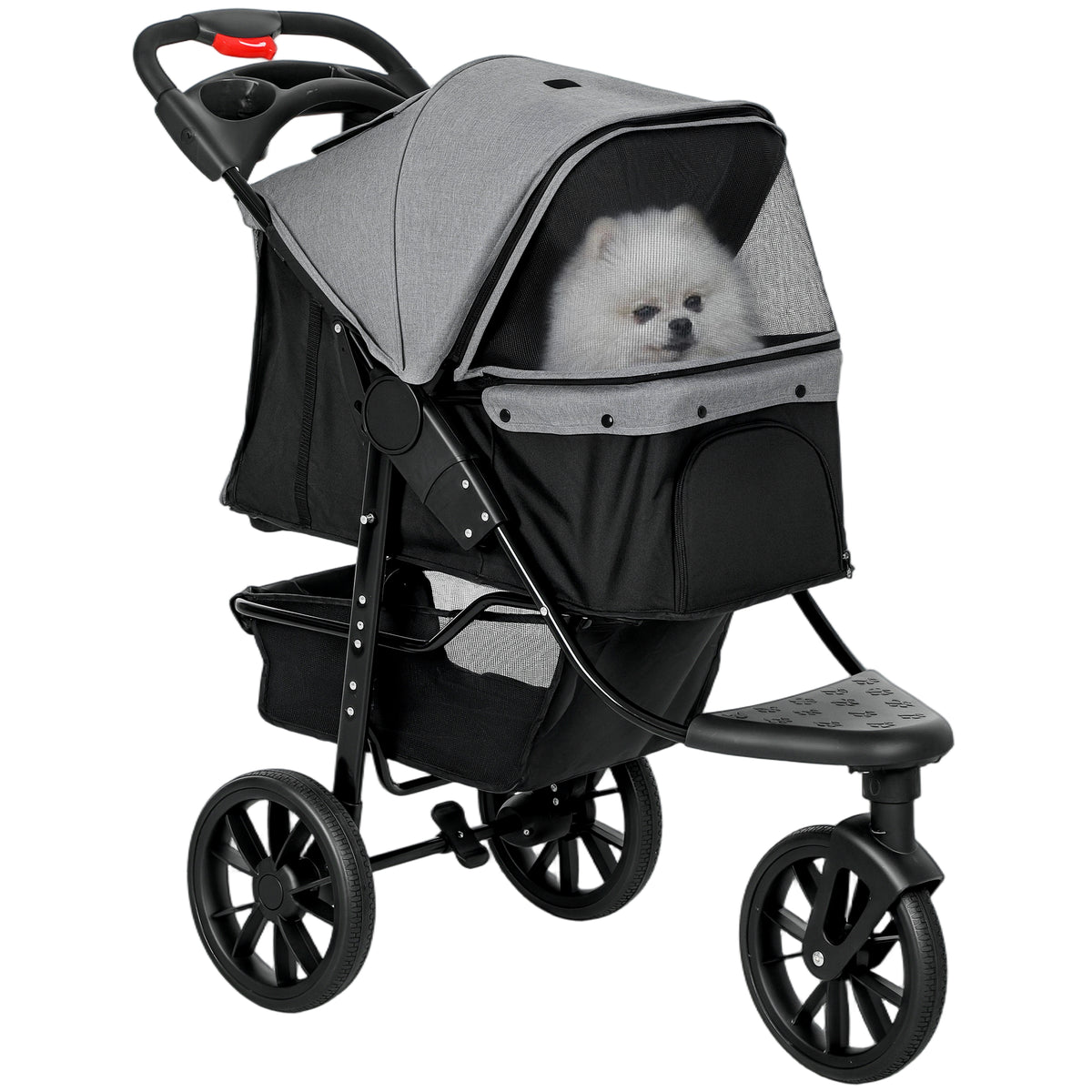 Carrinho de animais de estimação dobrável com rodas Correias de segurança e cesto de armazenamento 109,5x54,5x106,5 cm Cinza e preto — foto 1