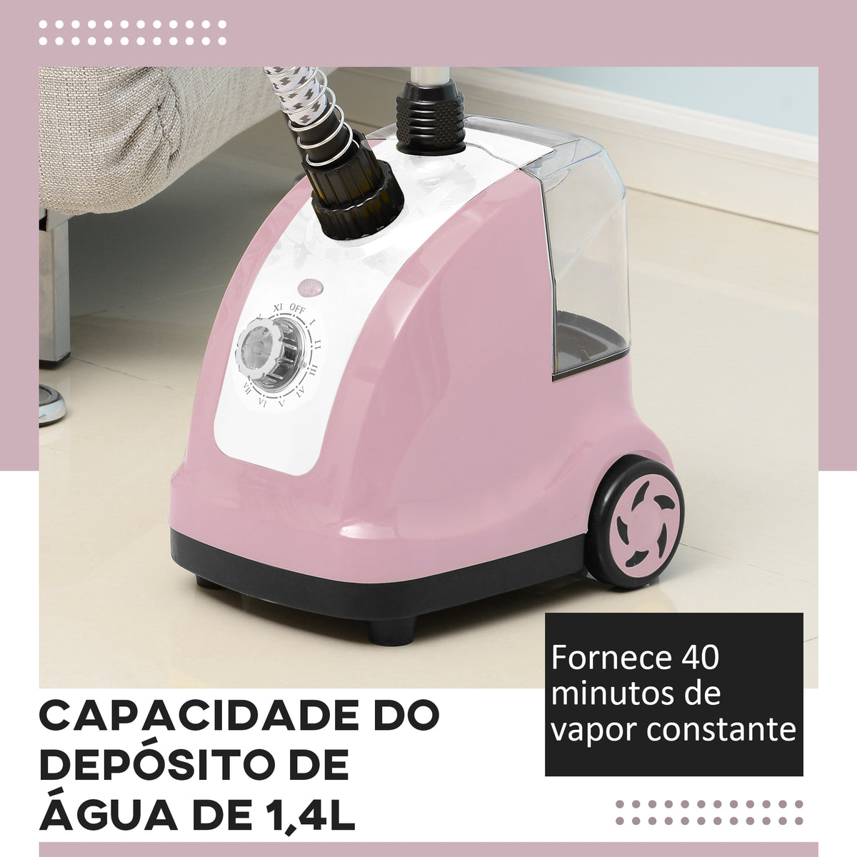 Ferro de Engomar a Vapor com Depósito de 1,4 L e Temperatura Ajustável em 11 Níveis Ferro de Engomar a Vapor Vertical 26x21,5x146 cm Rosa — foto 4