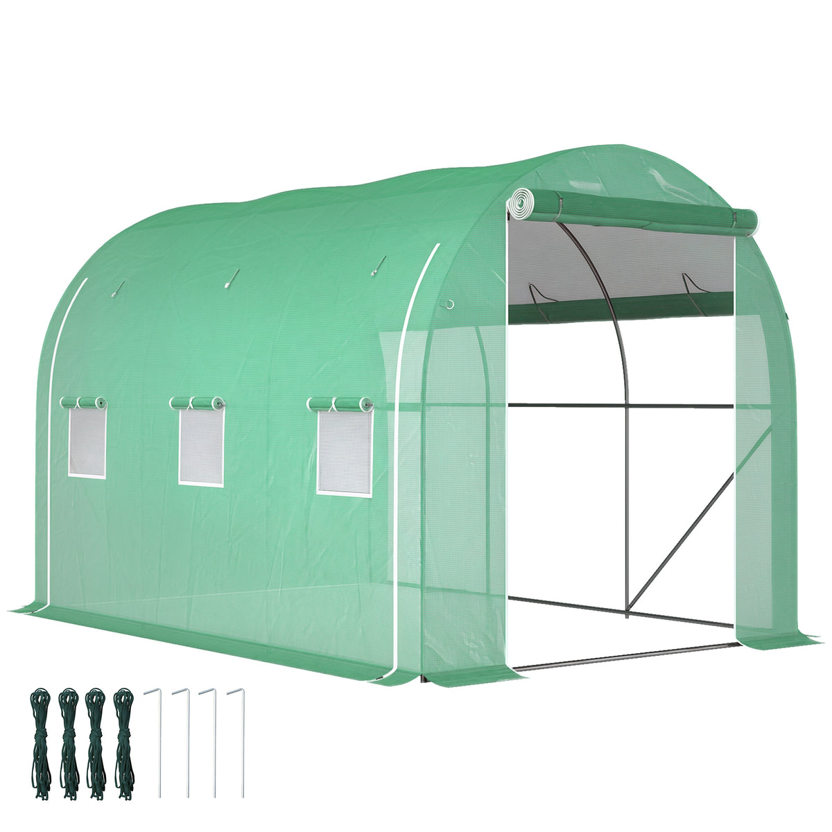Estufa Tipo Túnel 296x196x200 cm Estufa de Jardim com 3 Portas e 6 Janelas Enroláveis Estufa com Teto Curvo para Cultivo de Plantas Flores Verde — foto 1