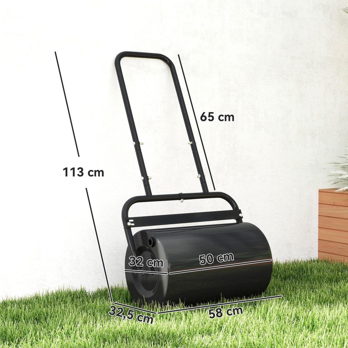 Rolo para Relva Largura 58cm Ø32cm Rolo para Relvado 38L Preenchível de Areia ou Água com Guiador em U para Jardim Preto — foto 3