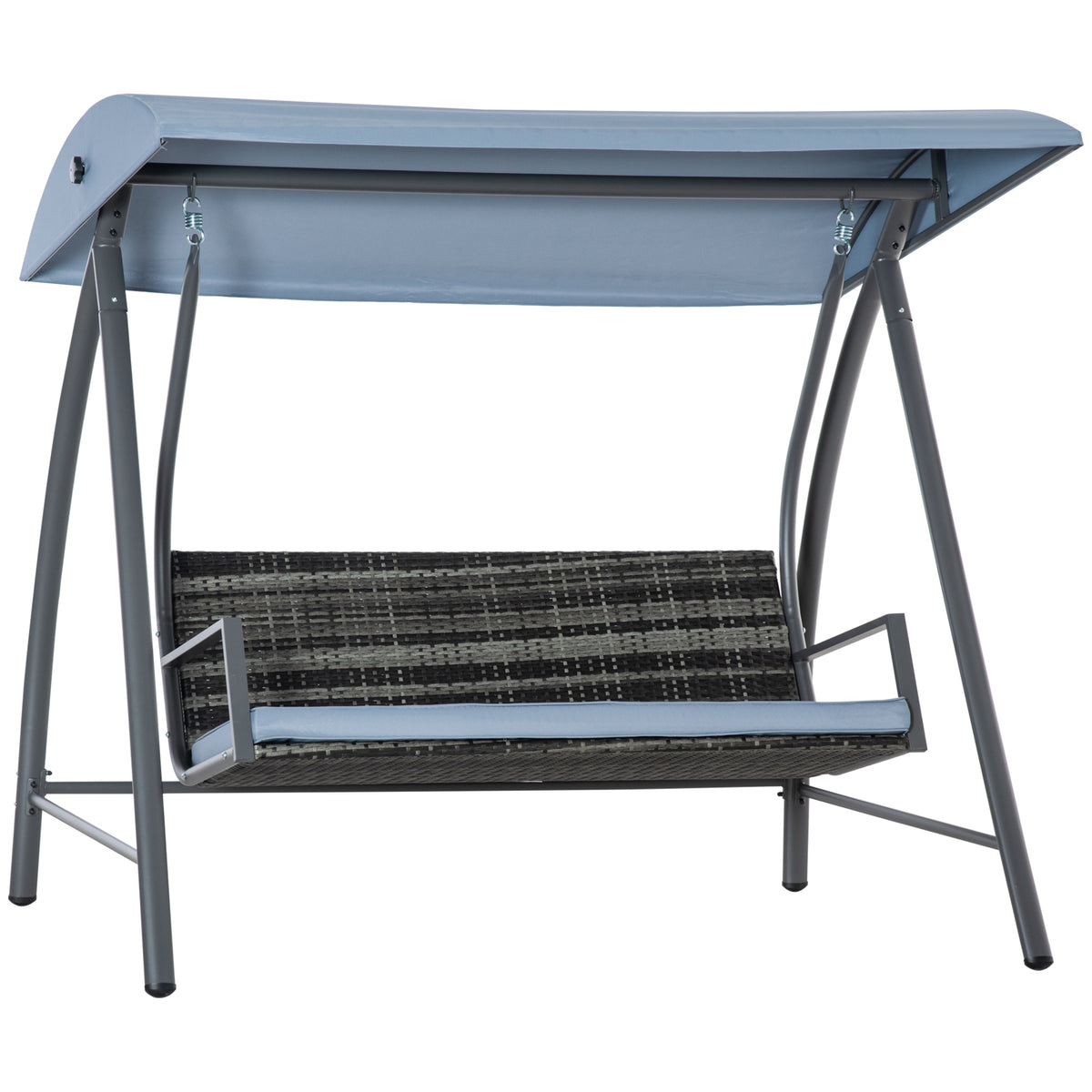 Baloiço de Jardim de Vime PE com 3 Lugares Estrutura de Metal Almofada Toldo Ajustável Balcão Terraço Patio Carga Máx. 360kg 198x124x179cm Cinza — foto 1
