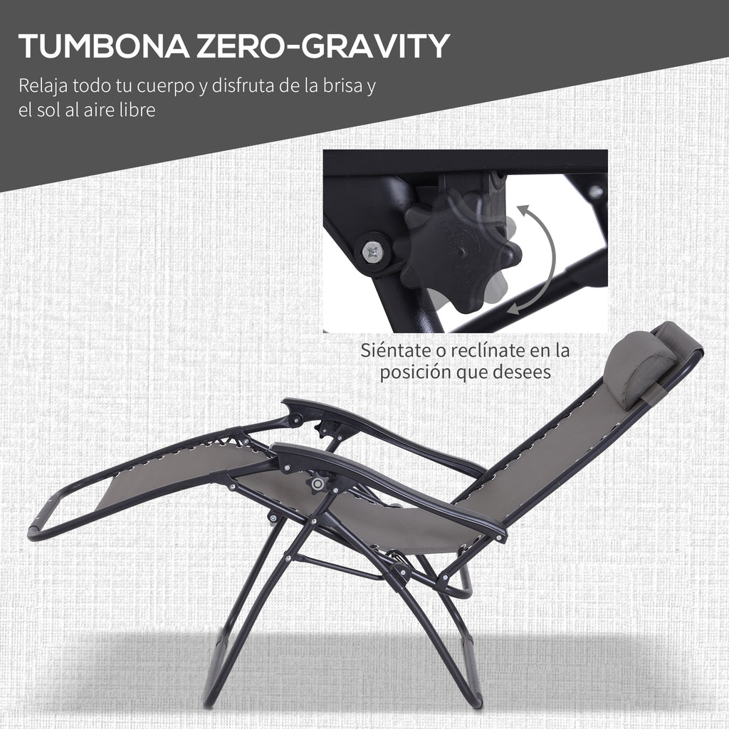 Conjunto de 1 Mesa e 2 Espreguiçadeiras Conjunto de Exterior Dobrável e Portátil para Jardim Praia Relaxante com Encosto Reclinável Textilene Aço Cinza — foto 4