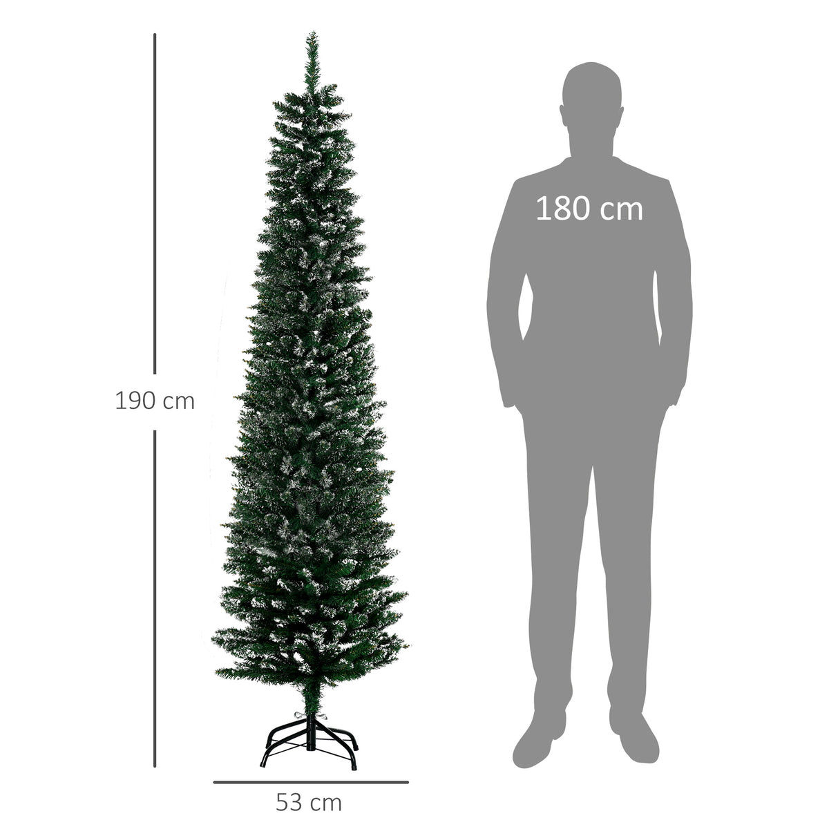 Árvore de Natal Artificial Altura 190 cm com 570 Ramos de PVC Ignífugos Base Dobrável e Suporte Metálico Decoração de Natal para Interiores Ø53x190 cm Verde — foto 3