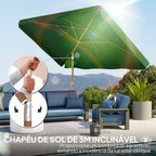 Chapéu de Sol de Jardim 300x200 cm Chapéu de Sol de Exterior com Ângulo Ajustável Mastro de Alumínio Manivela e Proteção UV 50+ Chapéu de Sol para Jardim Pátio Verde — foto 4