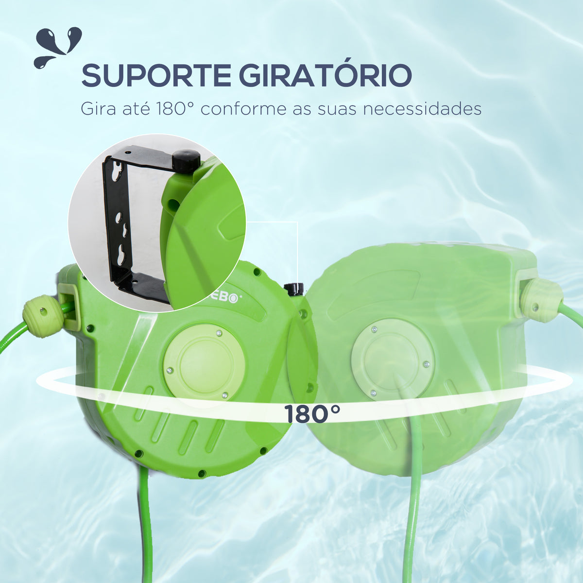 Carretel para Mangueira 10m+1m Enrolador de Mangueira Montado na Parede Enrolador Automático 180º Giratório 35,5x11,x5x27,5cm Verde — foto 4
