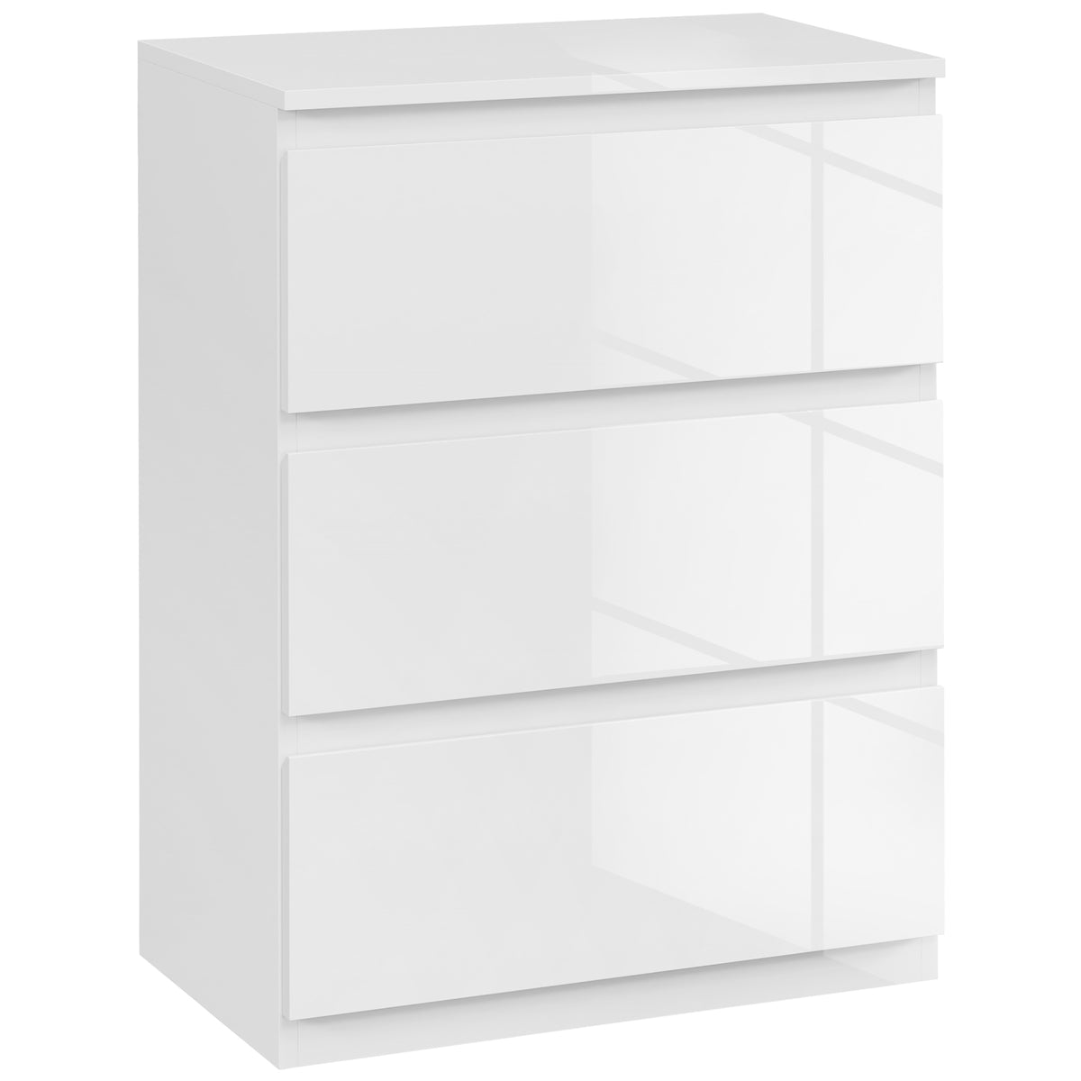Cómoda com 3 Gavetas de Madeira Cómoda de Dormitório Cómoda Branca para Sala de Estar Estilo Moderno 55x34x75 cm Branco Brilhante — foto 1