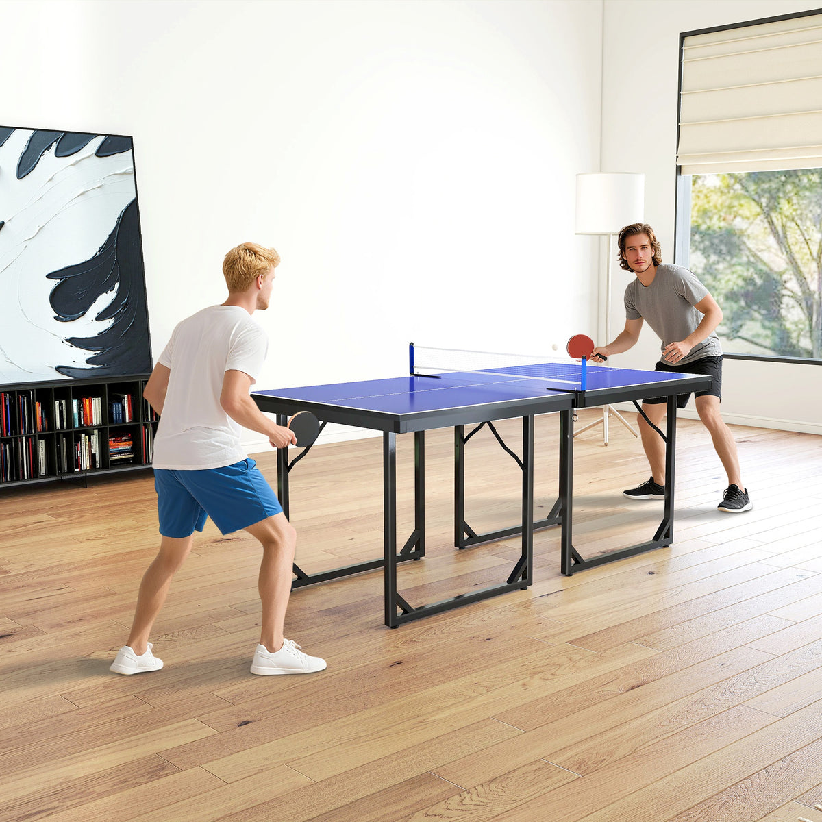Mesa de Ping Pong Dobrável Mesa de Ping Pong Profissional com Rede e Estrutura de Aço para Interior e Exterior 182x91x76 cm Azul — foto 2