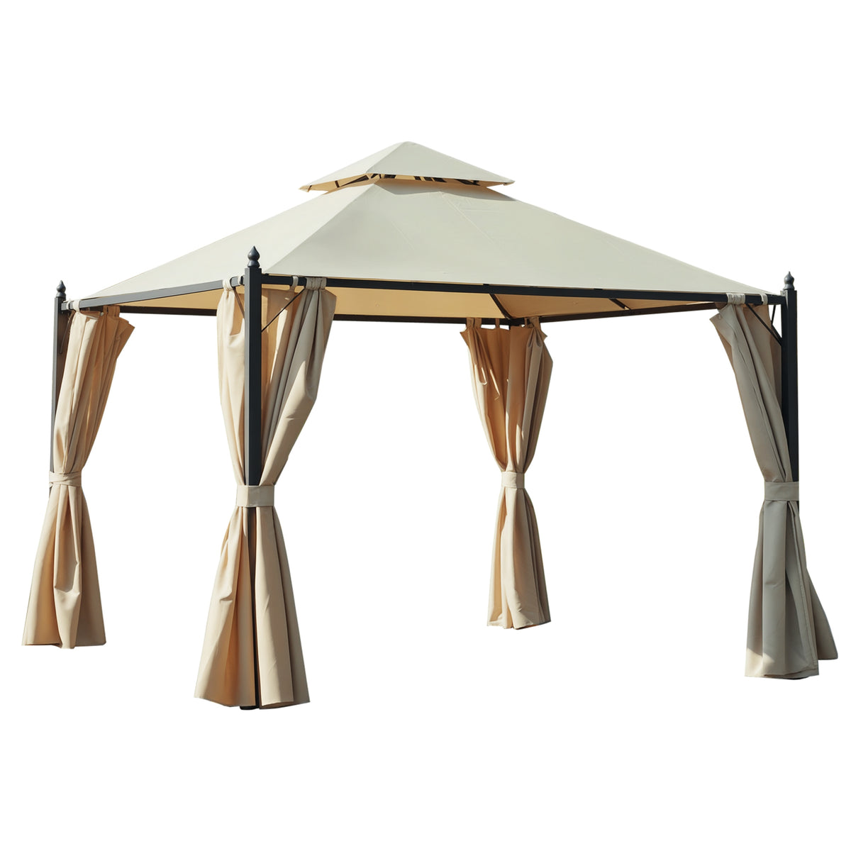 Pérgola de Jardim 300x300x275 cm Pérgola com Duplo Teto 4 Cortinas Laterais para Exterior Festas Eventos Bege — foto 1