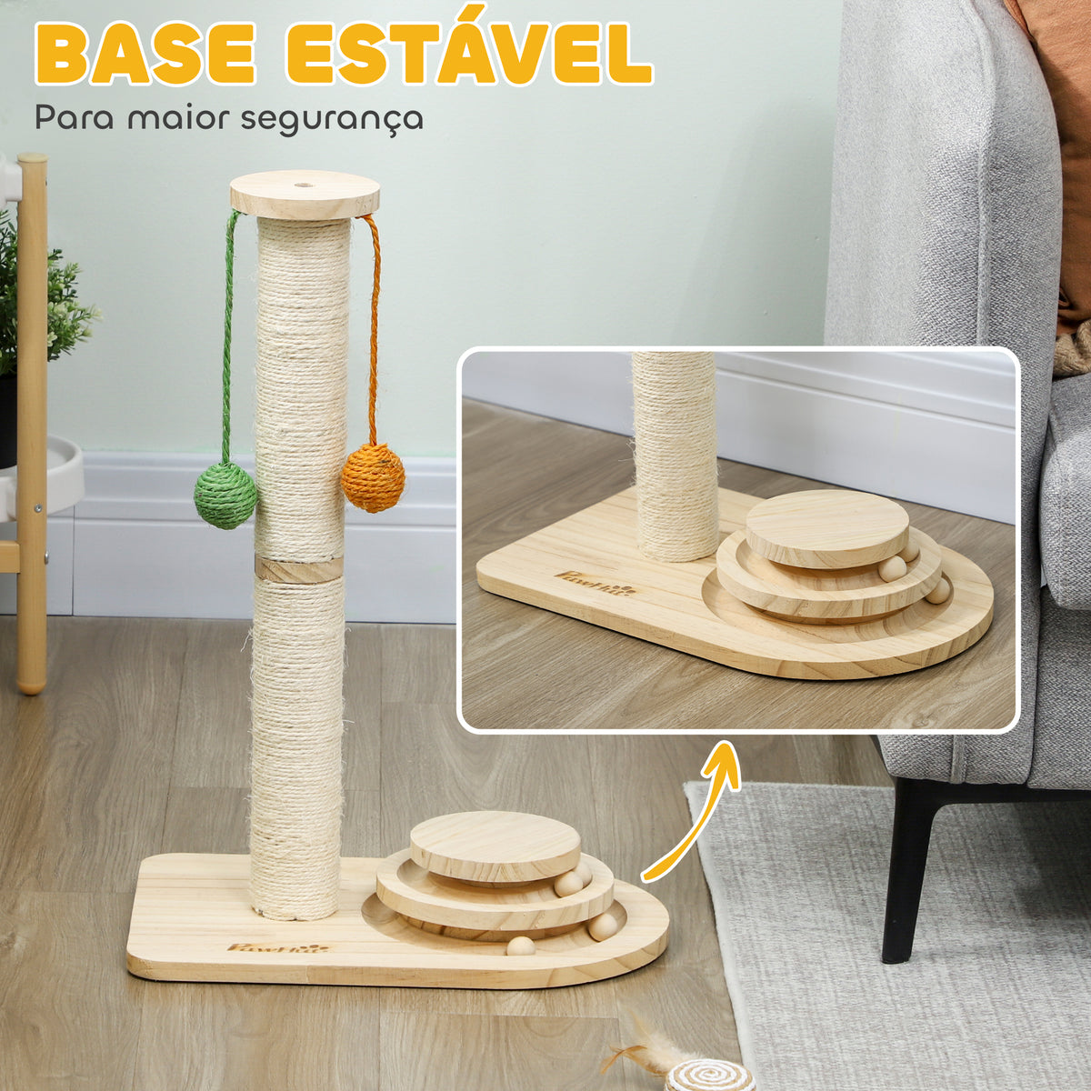 Poste Arranhador para Gatos Altura 56,5 cm Arranhador para Gatos com 3 Bolas Suspensas Brinquedo de Bola de Pista e Poste de Sisal Madeira — foto 5