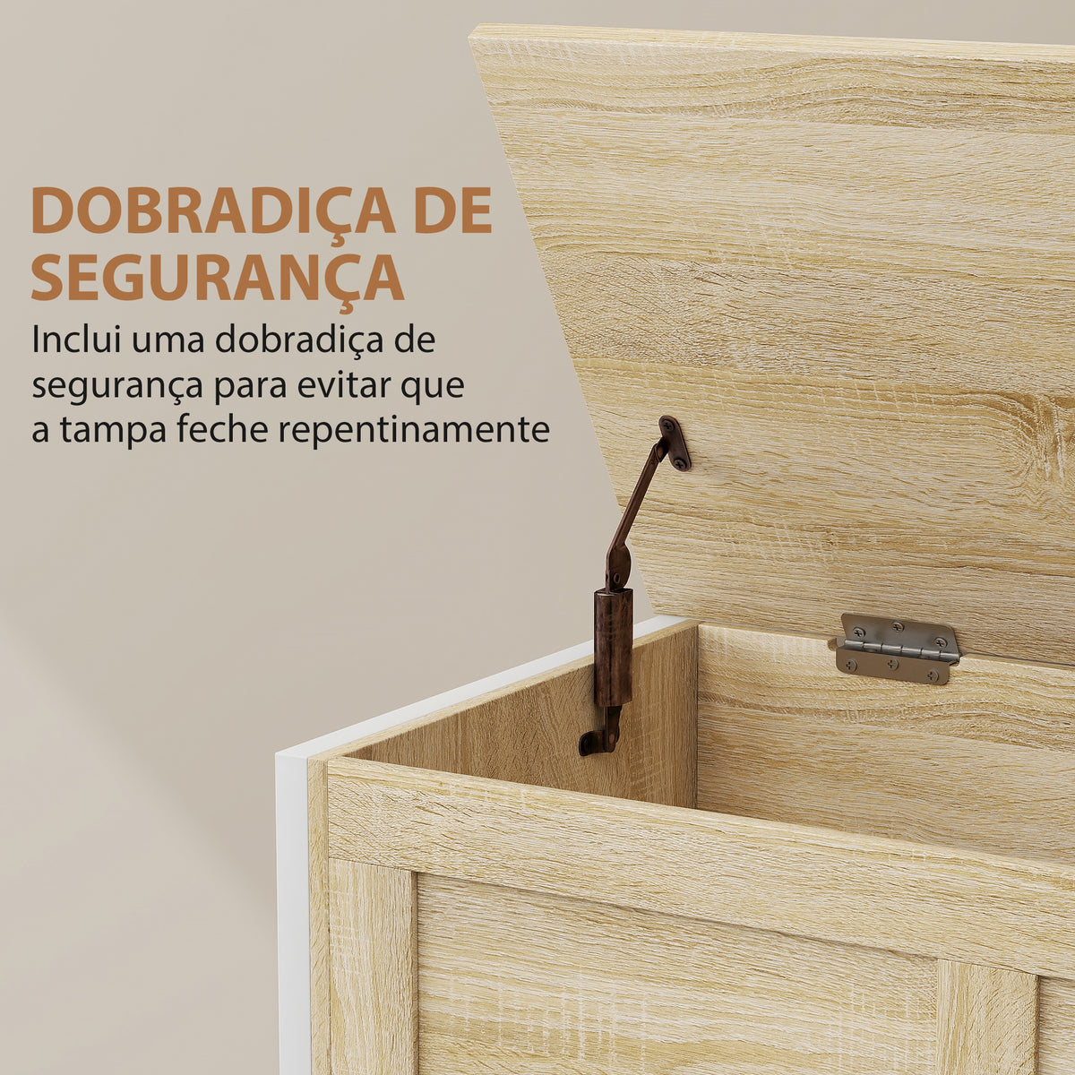 Baú de Armazenamento para Dormitório 95L Baú de Arrumação com Tampa Banco de Armazenamento Versátil com Dobradiça de Segurança para Corredor Sala de Estar 80x40x50 cm Madeira — foto 5
