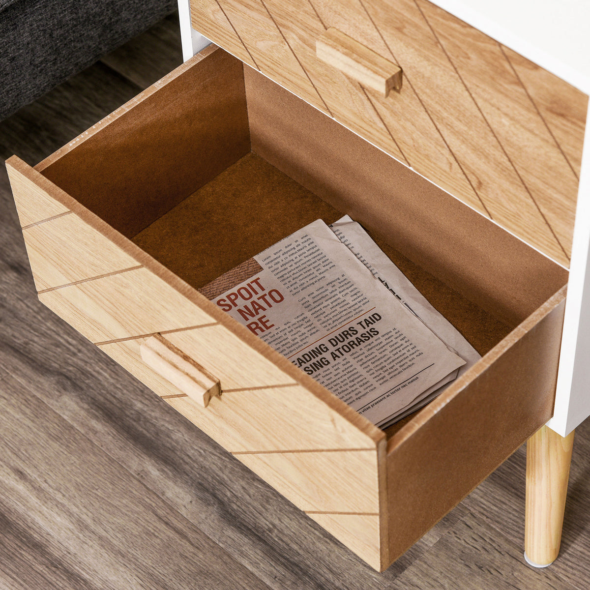 Mesa de Cabeceira com 2 Gavetas Mesa de Cabeceira com Espaço de Armazenamento para Dormitório 40x30x55,5 cm Branco e Madeira — foto 7