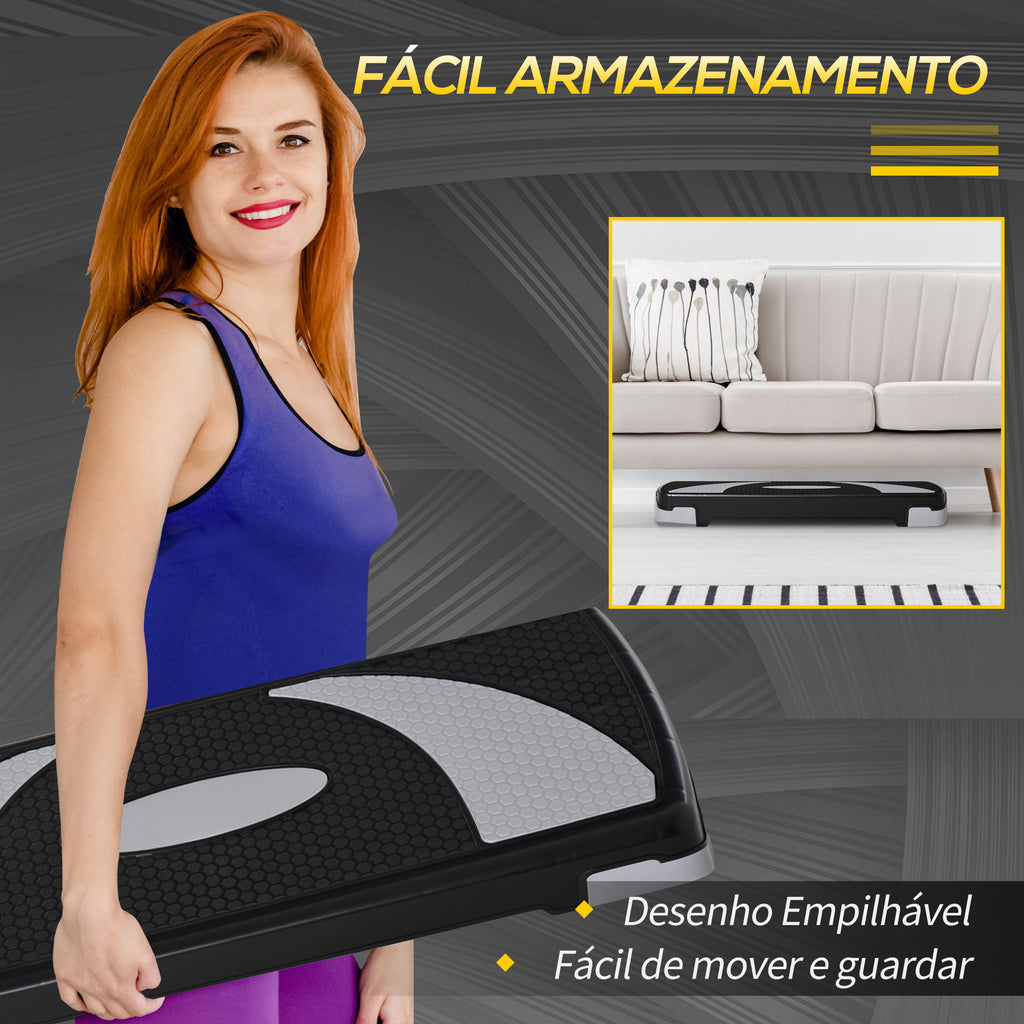Step para Exercício Aeróbico Plataforma Step com Altura Ajustável em 3 Níveis com Carga Máxima 150kg para Exercício em Academia Casa 80x31x10-20cm Preto e Branco — foto 7
