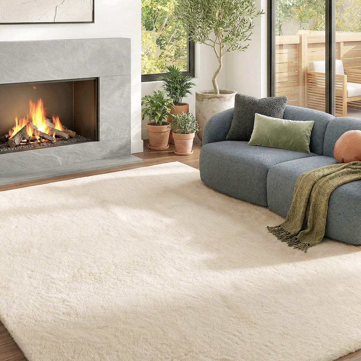 Tapete para Sala de Estar 120x160 cm Tapete Lavável à Máquina Pelo Longo Macio Estilo Moderno Tapete para Sala de Estar Quarto Sala de Jantar Creme — foto 1