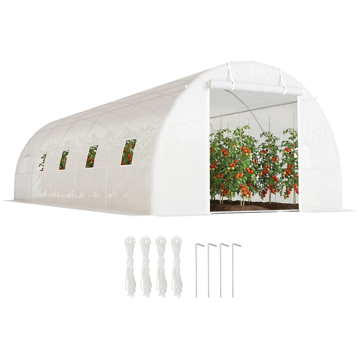 Estufa Tipo Túnel 800x300x200cm com 12 Janelas e Porta Enrolável Cobertura de PE 140g/m² e Aço para Cultivo de Plantas Verduras Branco — foto 1