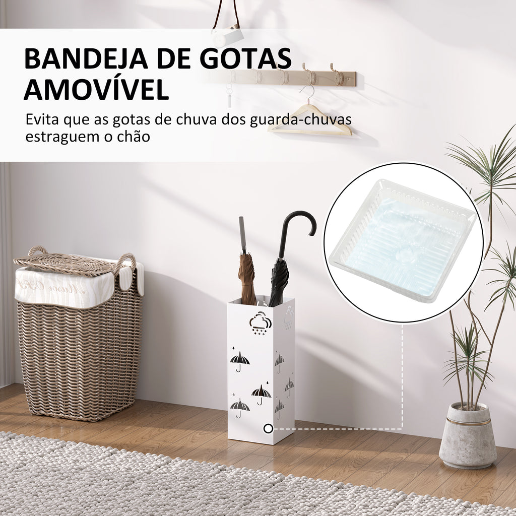 Suporte para Guarda Chuva de Aço Suporte para Guarda Chuva com 4 Ganchos e Bandeja de Gotejamento Amovível Suporte para Guarda Chuva Branco para Entrada Escritório 15,5x15,5x41 cm — foto 4