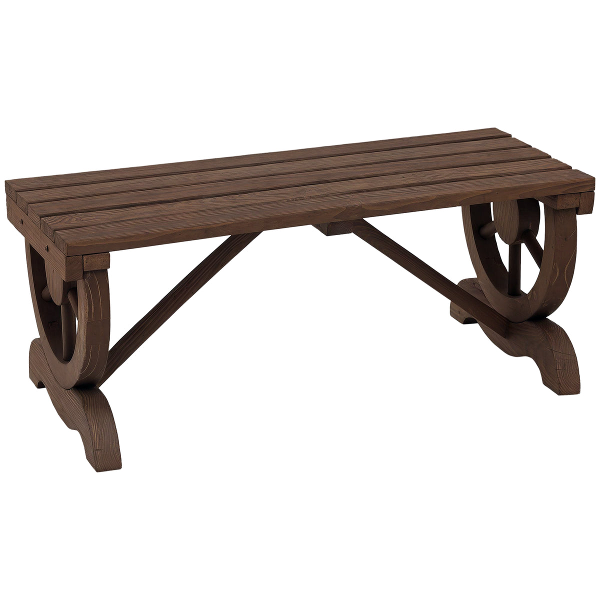 Banco de Jardim de 2 Lugares Banco de Madeira com Rodas Decorativas Estilo Rústico Capacidade 250 kg para Pátio Terraço Varanda 98x50x39,5 cm Castanho Rústico — foto 1