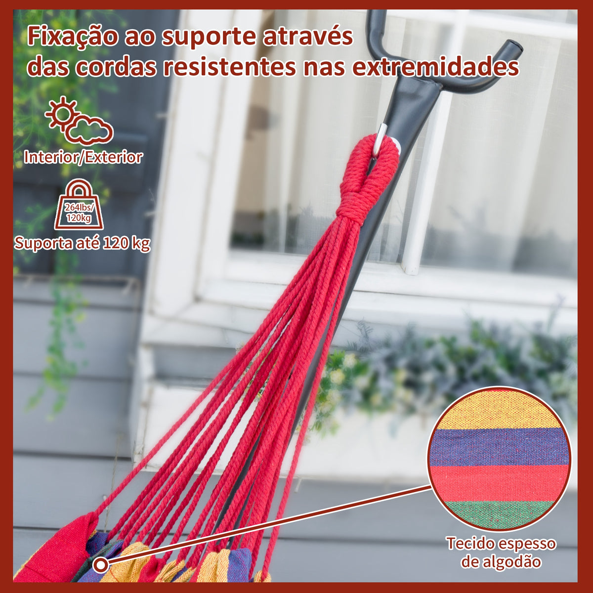 Cama Rede com Suporte de Aço Portátil com Altura Ajustável em 6 Níveis com Bolsa de Transporte para Jardim Sala de Estar Carga Máxima 150kg 200x150cm Multicor — foto 5