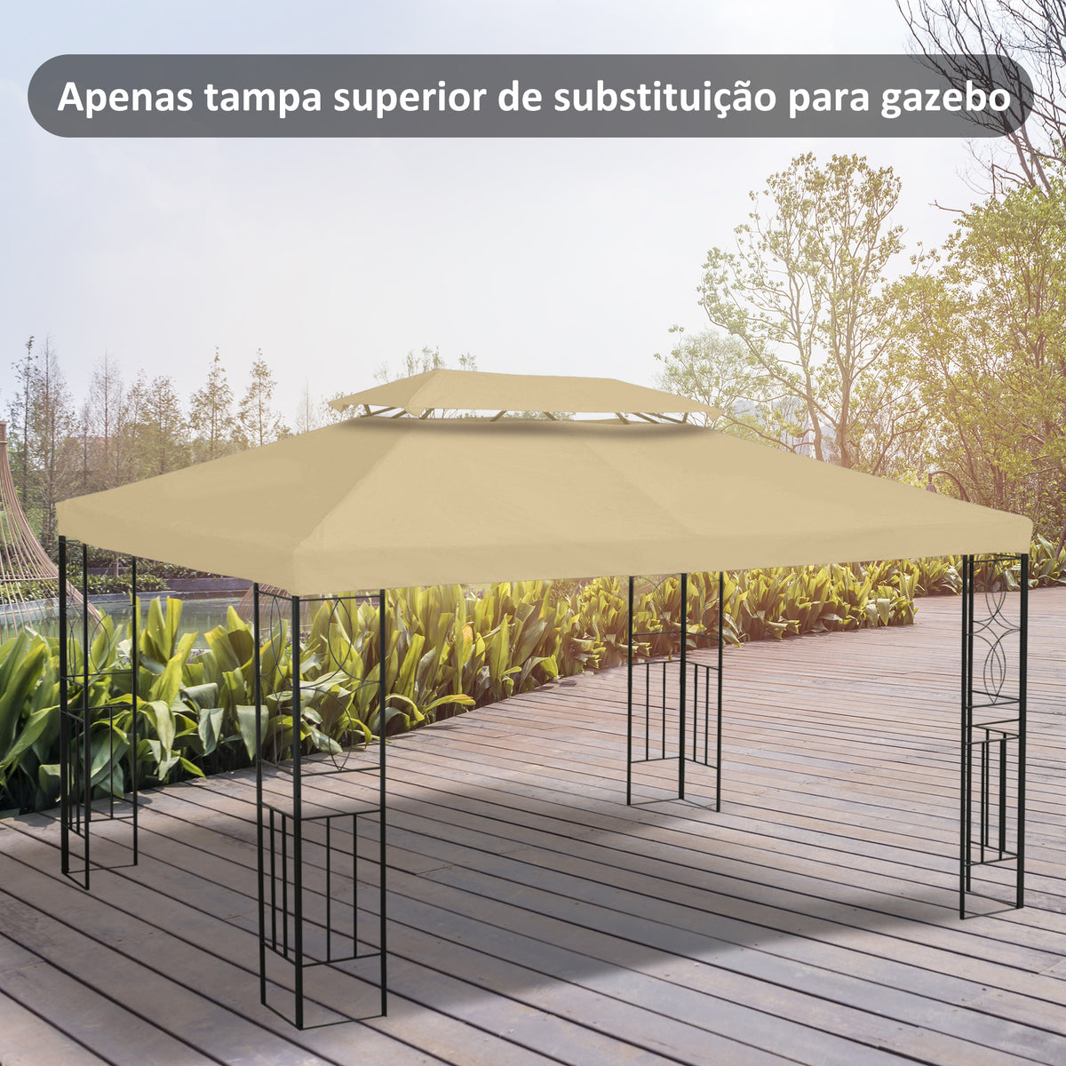 Toldo de Substituição 4x3m para Pérgola de Jardim 2 Níveis Respirável com 10 Orifícios de Drenagem Cobertura de Substituição de Pérgola Exterior Creme — foto 2