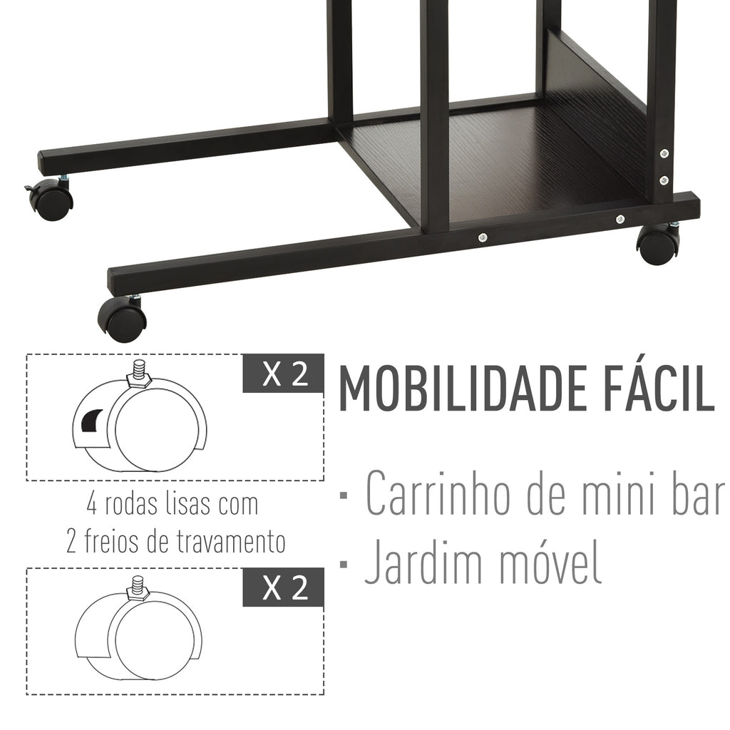 Mesa Lateral para Sofá Mesa lateral em Forma de C com 4 rodas Giratórias Freios Altura Ajustável 3 níveis Estrutura Metálica 80x40x72-82cm Preto — foto 7