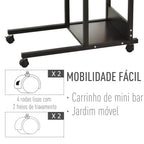 Mesa Lateral para Sofá Mesa lateral em Forma de C com 4 rodas Giratórias Freios Altura Ajustável 3 níveis Estrutura Metálica 80x40x72-82cm Preto — foto 7