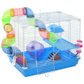 Gaiola para Hamster, Casa para Hamster com Túnel, Comedouro, Bebedouro, Casinha, Rampa, Roda de Exercício, Plataforma e Alça, Bandeja Removível, para Ratos e Gerbos, 46x30x37 cm, Azul — foto 1