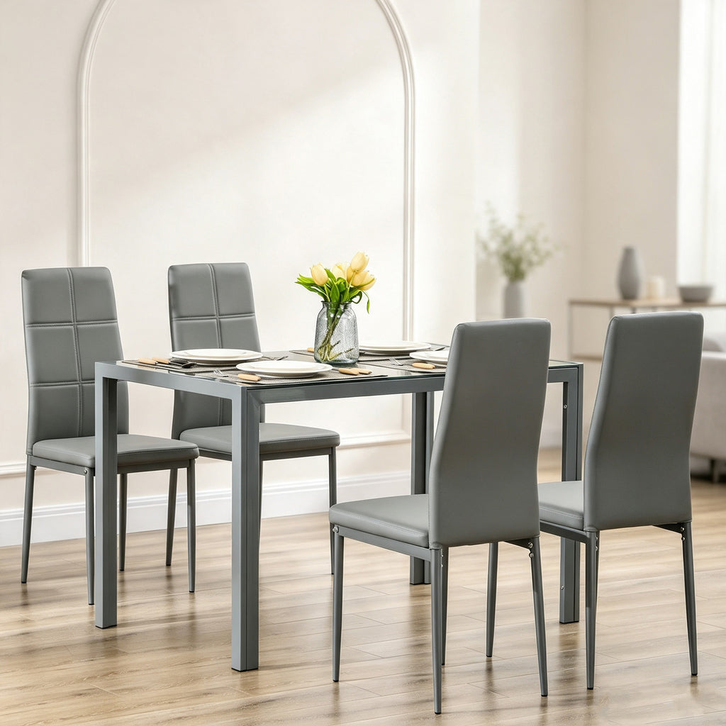 Conjunto de Sala de Jantar 5 Peças com Mesa Retangular de Vidro Temperado e 4 Cadeiras em PU Cinzento — imagem 11