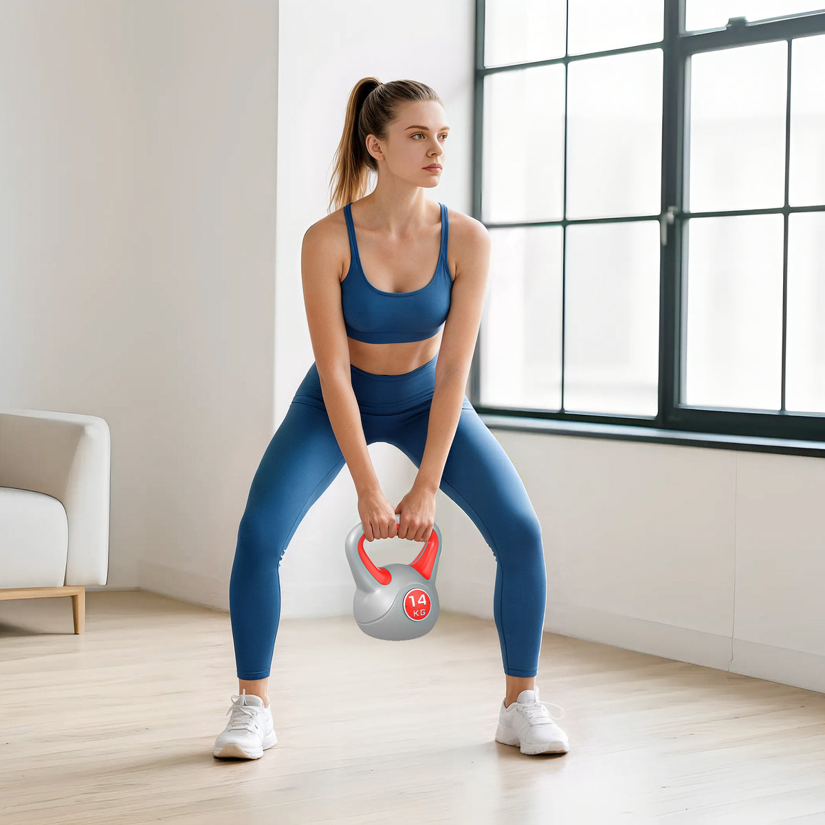 Kettlebell 14 kg Peso Russo com Revestimento de PU e Enchimento de Areia para Treinamento em Casa Ginásio 26x18x32 cm Vermelho e Cinza — foto 2