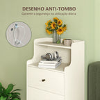 Cómoda com 3 Gavetas Cómoda de Quarto Estreita com Prateleiras Abertas Anti-Tombo Gaveteiro Alto para Sala de Estar Corredor 47x29x95 cm Branco Acinzentado — foto 6