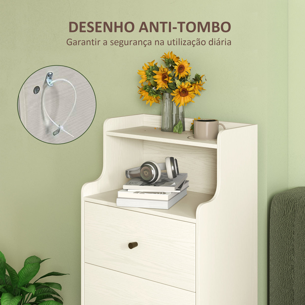 Cómoda com 3 Gavetas Cómoda de Quarto Estreita com Prateleiras Abertas Anti-Tombo Gaveteiro Alto para Sala de Estar Corredor 47x29x95 cm Branco Acinzentado — foto 6