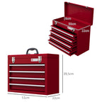 Caixa de Ferramentas de Aço com 2 Gavetas Tampa Abatível e Fechaduras Metálicas Mala de Ferramentas Portátil para Oficina Bricolage Casa 51x22x39,5 cm Vermelho — foto 3