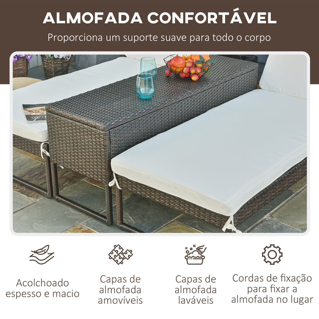 Conjunto de 2 espreguiçadeiras com almofadas acolchoadas de vime mesa lateral para piscina Carga 160kg 195x60x86 cm Estrutura em aço — foto 6
