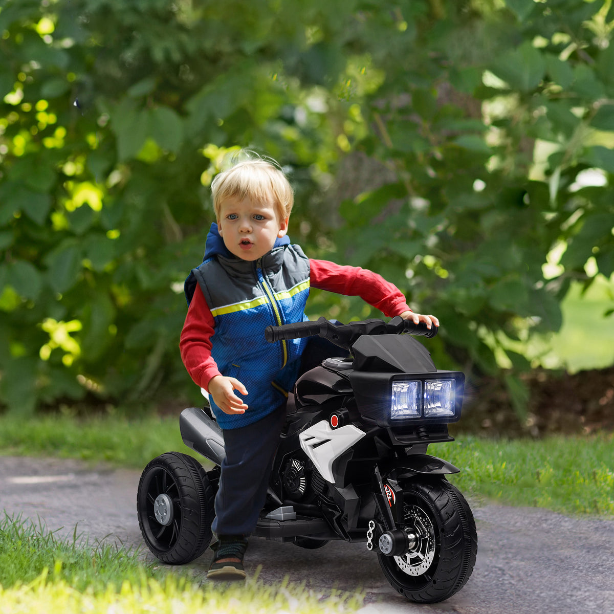 Motocicleta Elétrica Infantil com 3 Rodas para Crianças acima de 3 anos Triciclo com Pedal para Crianças Bateria 6V com Luzes Música Pneus Largos 86x42x52 cm Branco — foto 2
